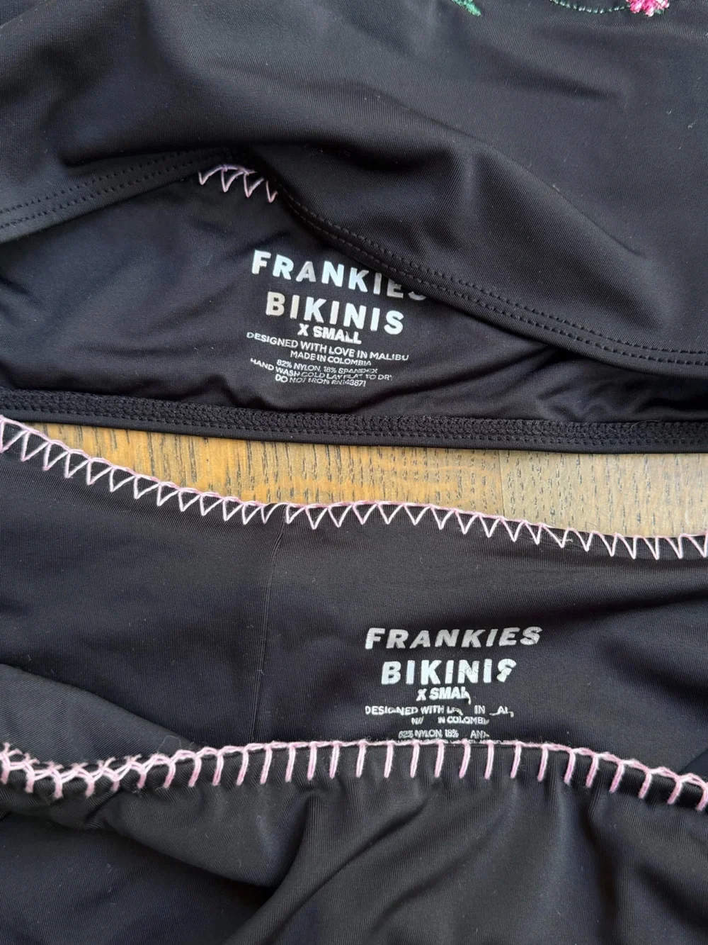 Frankie's Bikinis Black Floral-Embroidered Bandeau Set